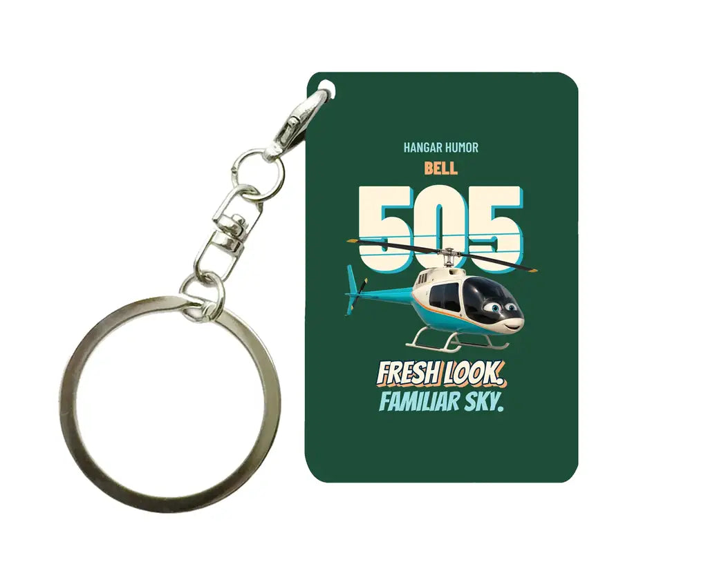 Bell 505 - Fresh look. Familiar sky. design on dark green key chain