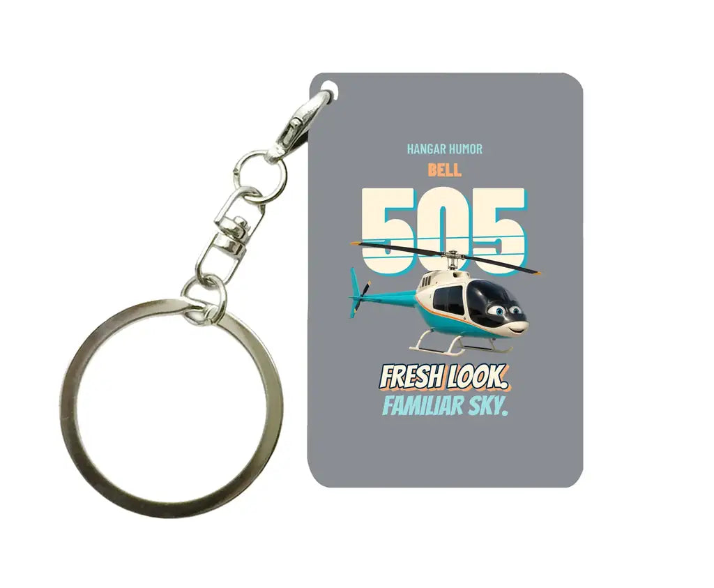 Bell 505 - Fresh look. Familiar sky. design on gray key chain