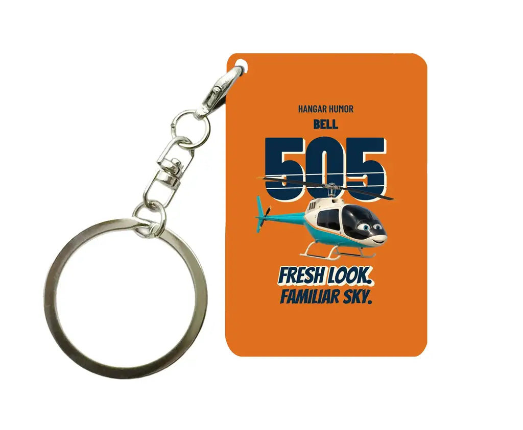 Bell 505 - Fresh look. Familiar sky. design on orange key chain