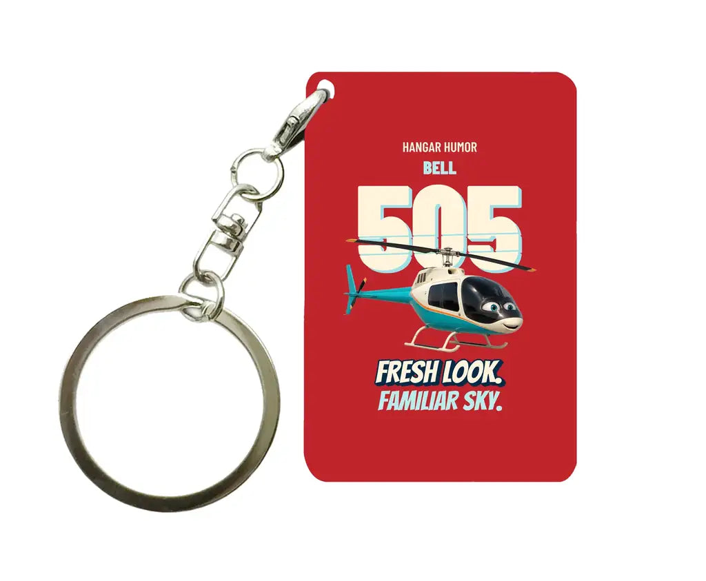 Bell 505 - Fresh look. Familiar sky. design on red key chain