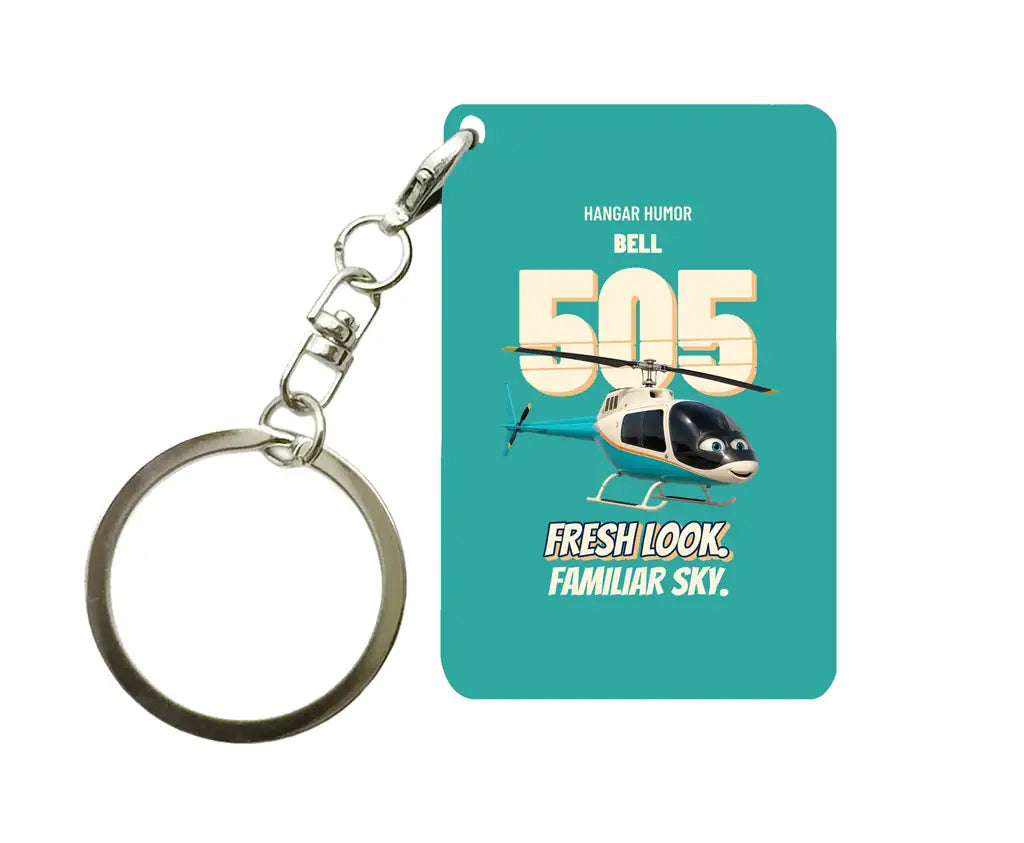 Bell 505 - Fresh look. Familiar sky. design on turquoise key chain