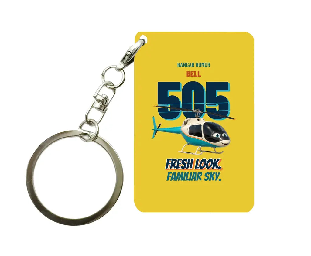Bell 505 - Fresh look. Familiar sky. design on yellow key chain