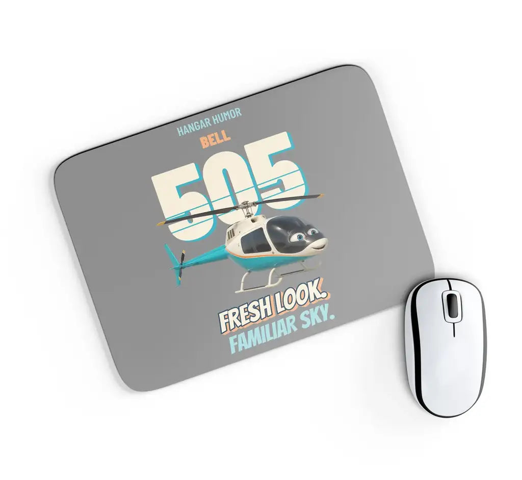 Bell 505 - Fresh look. Familiar sky. design on gray rectangle mouse pad