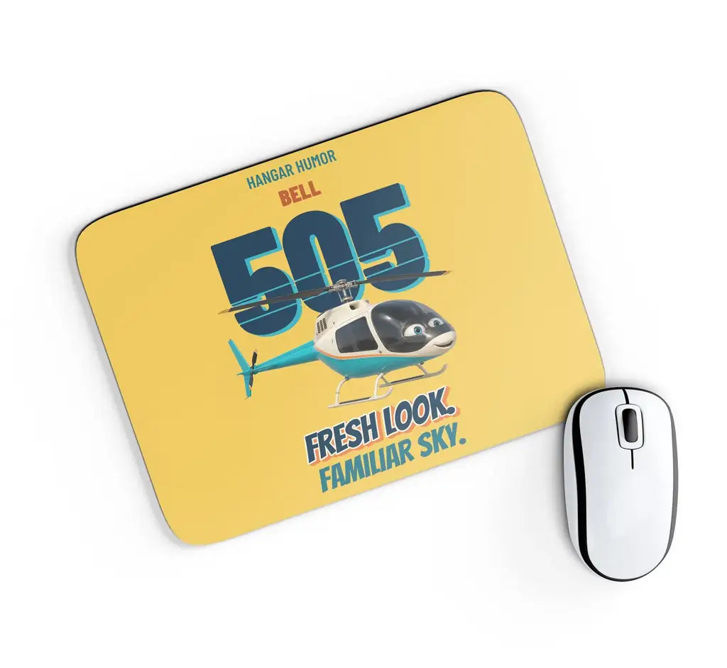 Bell 505 - Fresh look. Familiar sky. design on yellow rectangle mouse pad