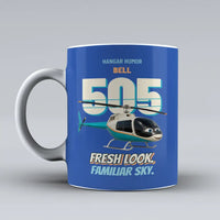 Thumbnail for Bell 505 - Fresh look. Familiar sky. design on blue ceramic mug