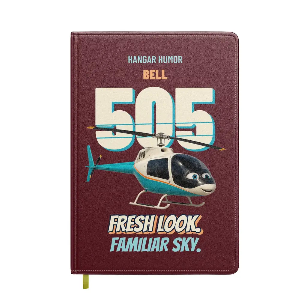 Bell 505 - Fresh look. Familiar sky. design on dark red notebook