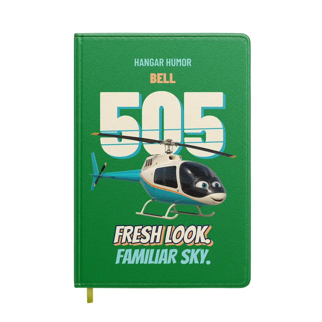 Bell 505 - Fresh look. Familiar sky. design on green notebook