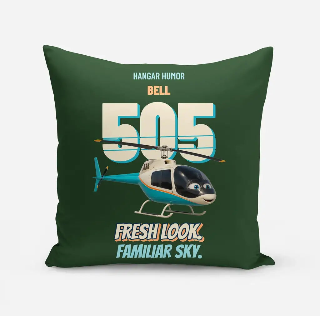 Bell 505 - Fresh look. Familiar sky. design on dark green pillow
