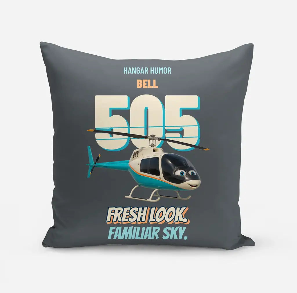 Bell 505 - Fresh look. Familiar sky. design on gray pillow