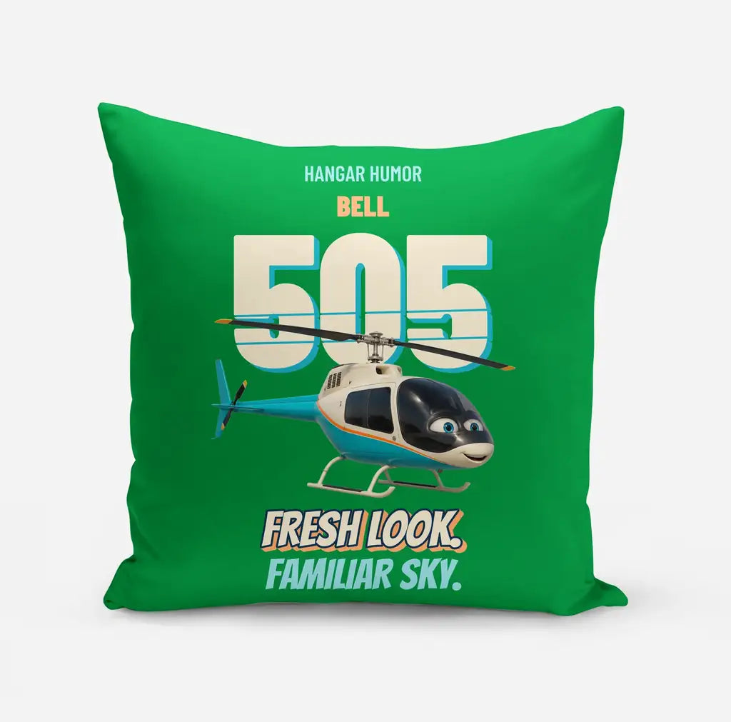 Bell 505 - Fresh look. Familiar sky. design on green pillow