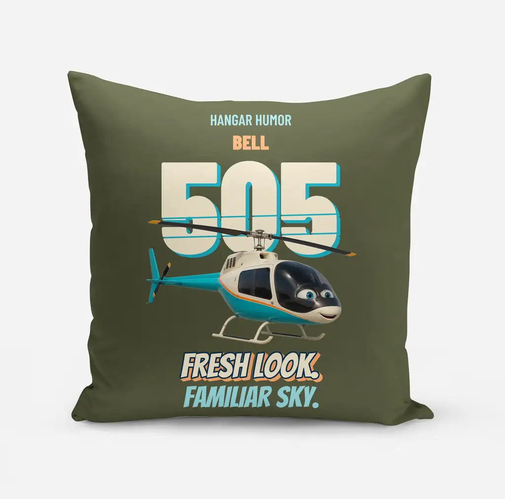 Bell 505 - Fresh look. Familiar sky. design on green army pillow