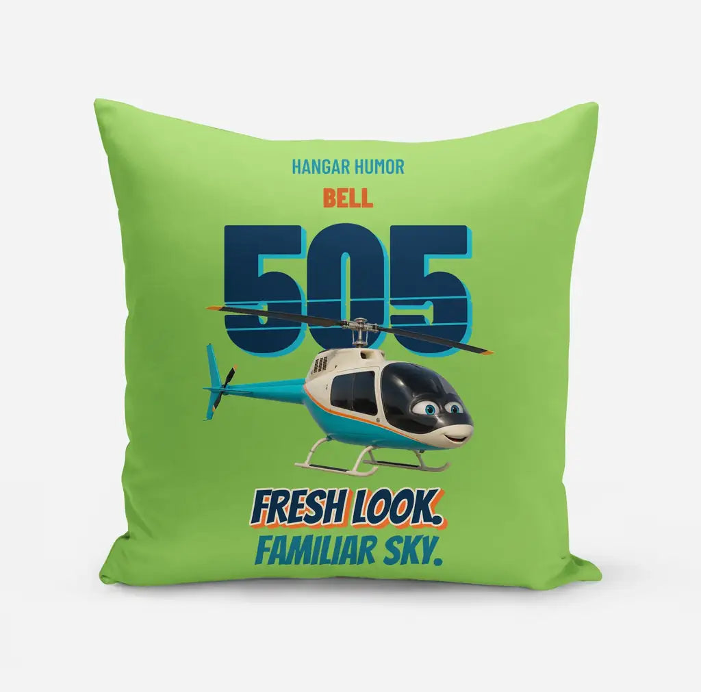 Bell 505 - Fresh look. Familiar sky. design on light green pillow