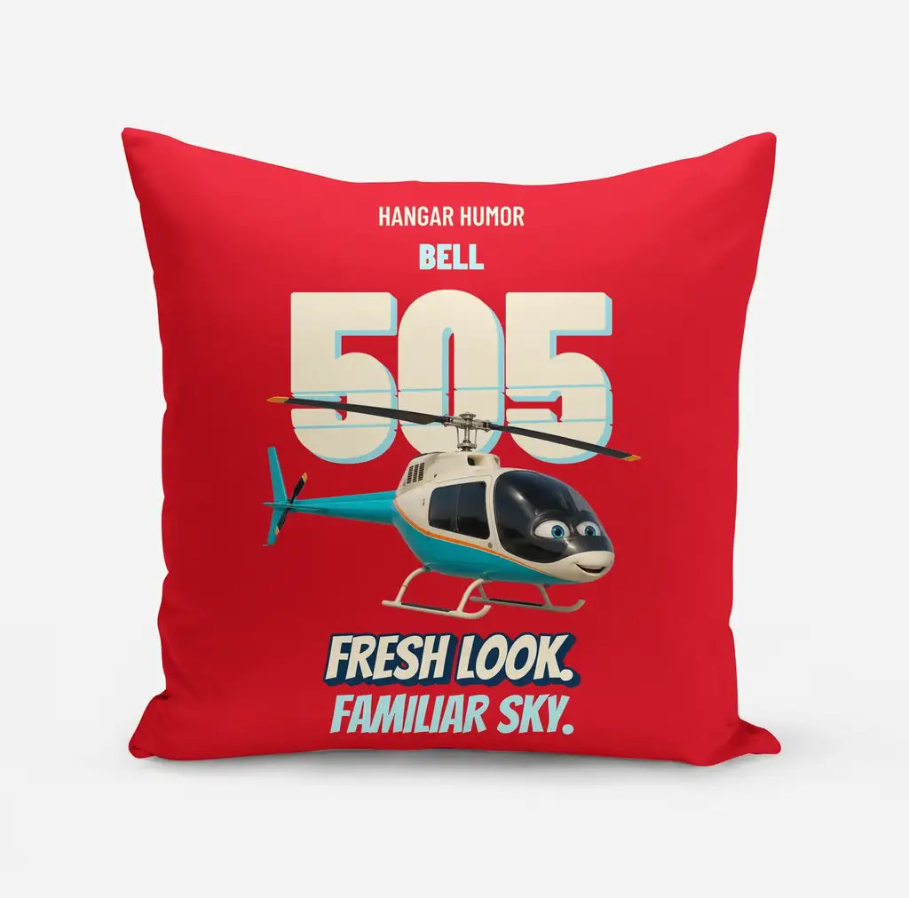 Bell 505 - Fresh look. Familiar sky. design on red pillow