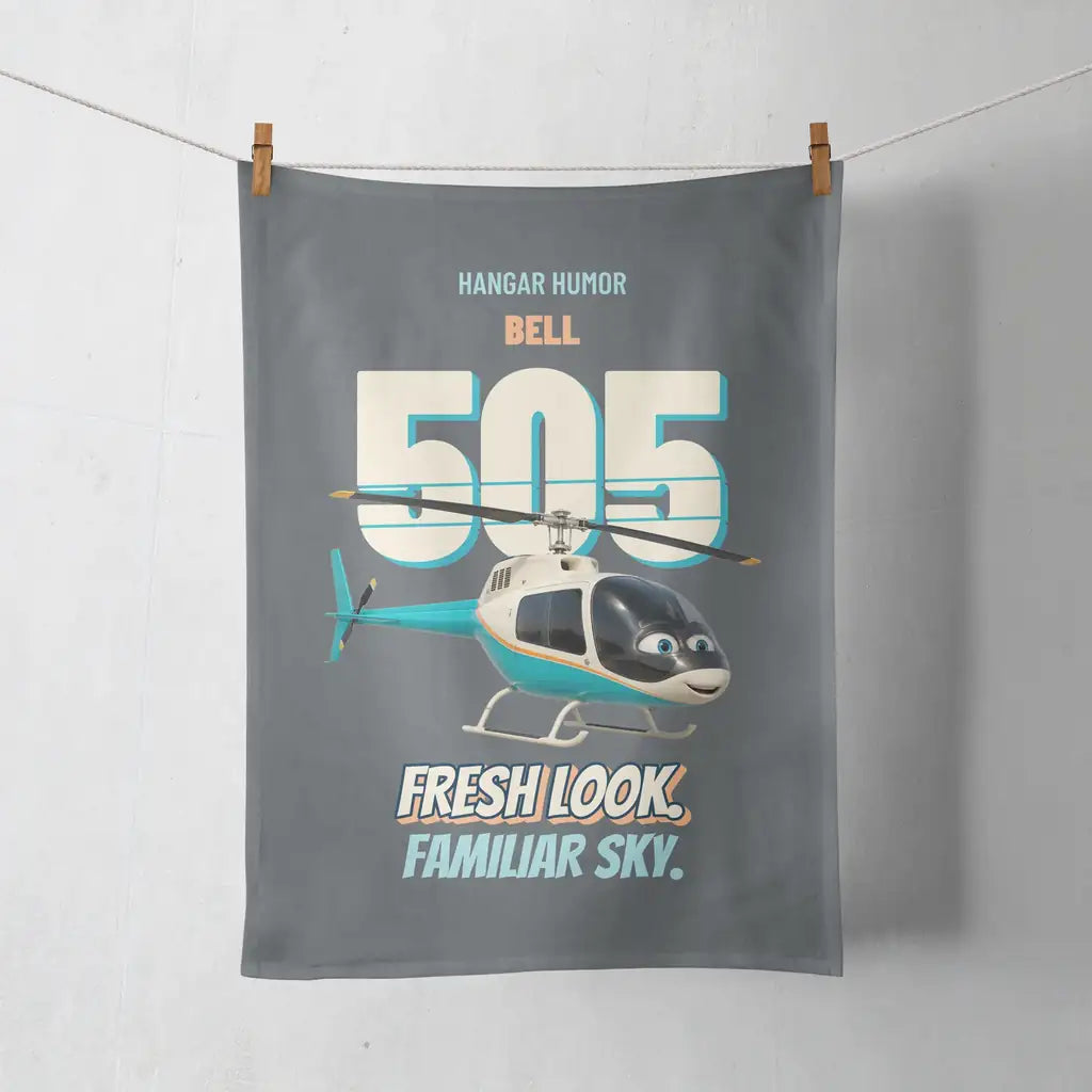 Bell 505 - Fresh look. Familiar sky. design on gray towel