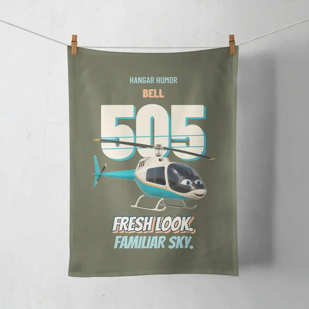 Bell 505 - Fresh look. Familiar sky. design on green army towel