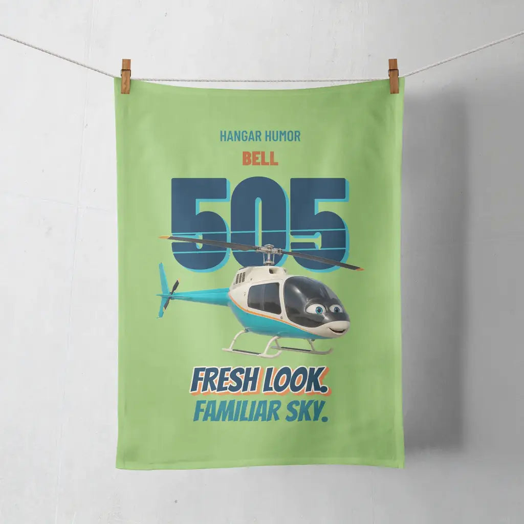 Bell 505 - Fresh look. Familiar sky. design on light green towel