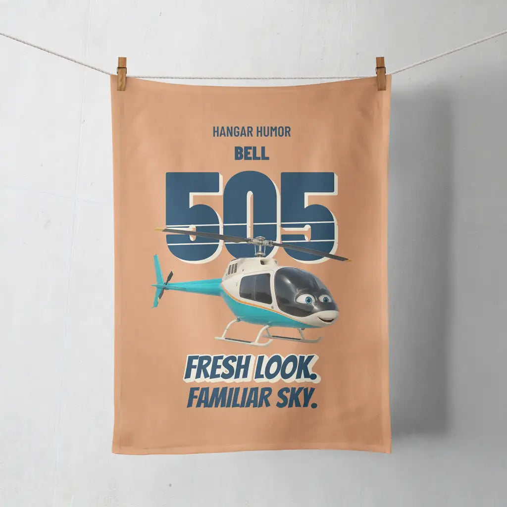 Bell 505 - Fresh look. Familiar sky. design on orange towel