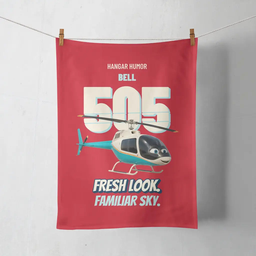 Bell 505 - Fresh look. Familiar sky. design on red towel
