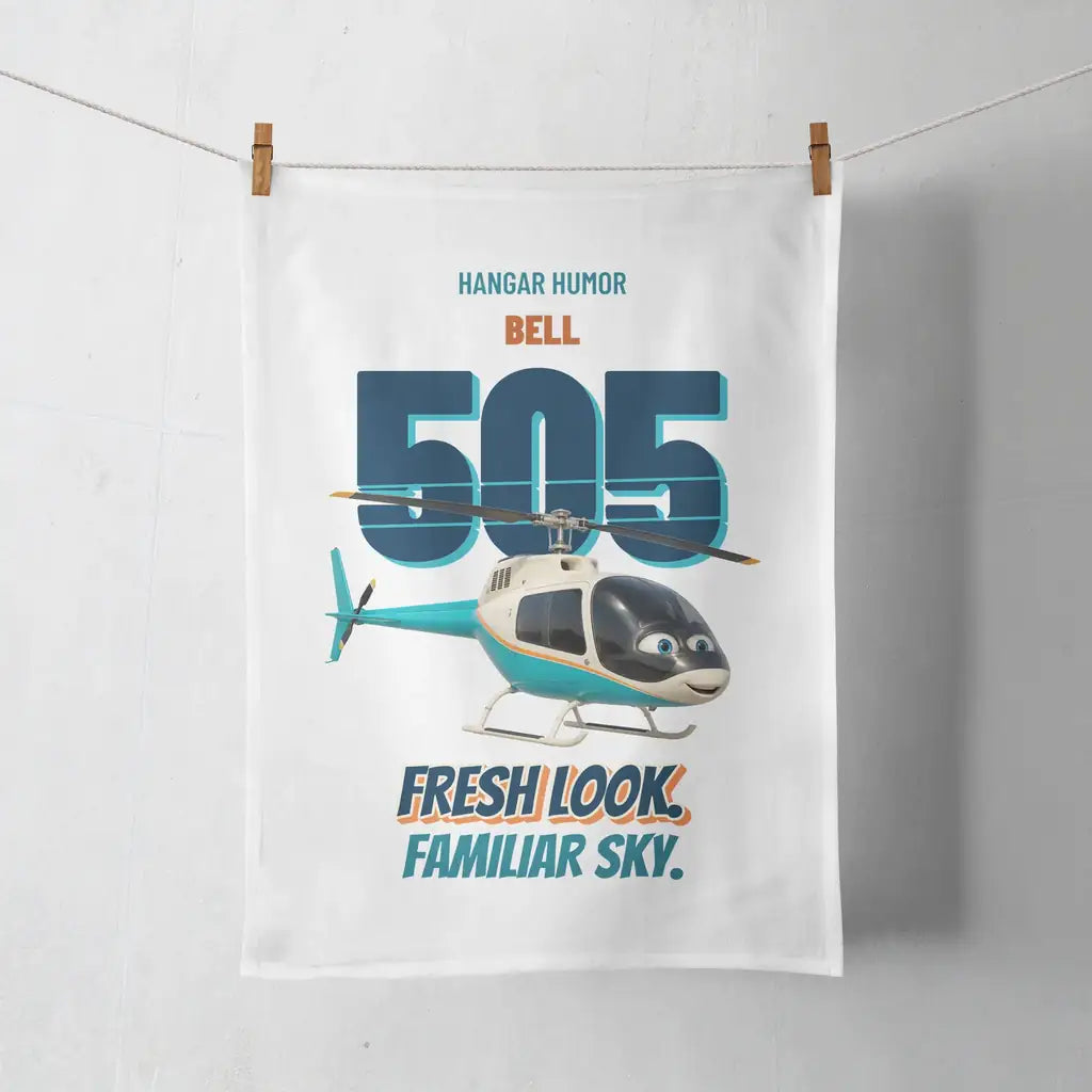 Bell 505 - Fresh look. Familiar sky. design on white towel