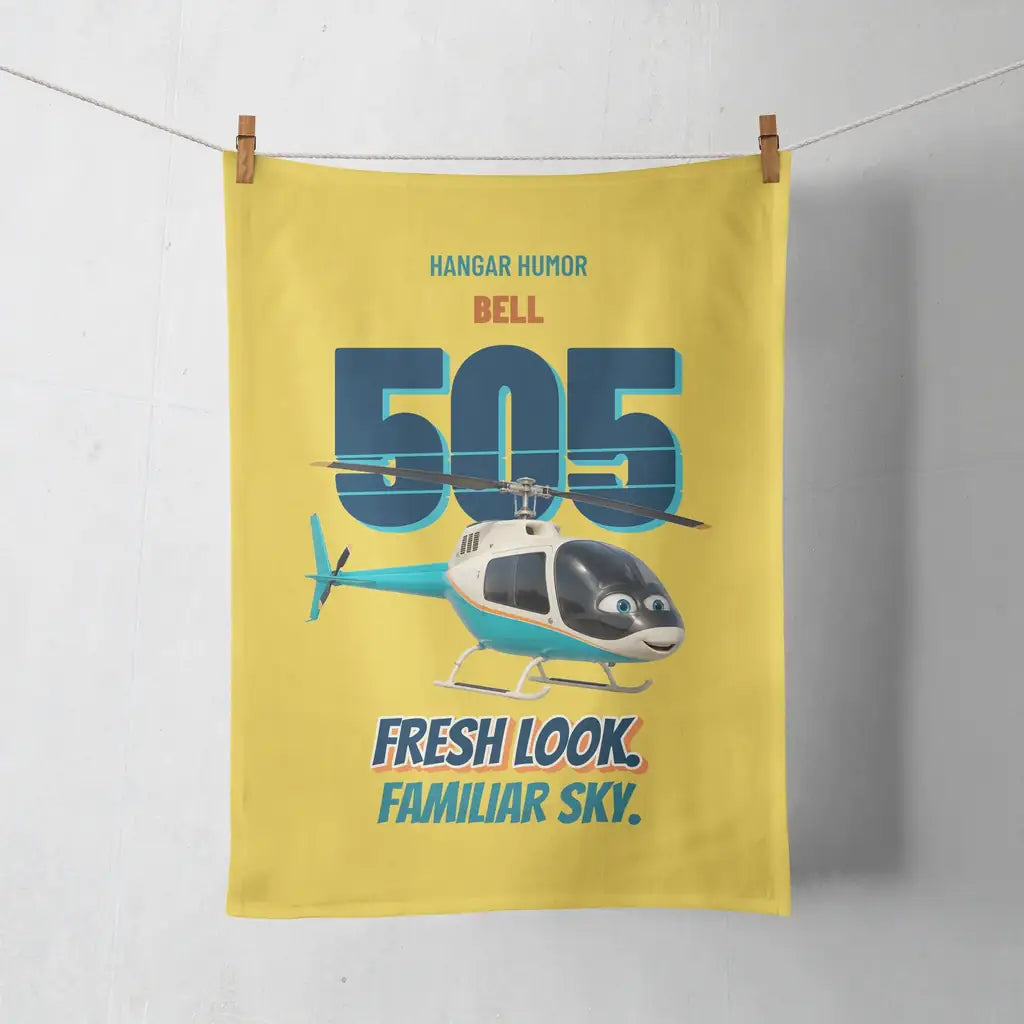 Bell 505 - Fresh look. Familiar sky. design on yellow towel