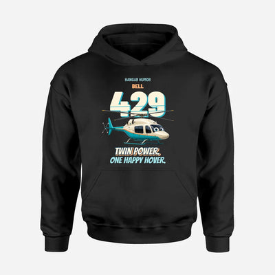 Bell 429 - Twin power. One happy hover. design on black hoodie single side