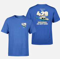Thumbnail for Bell 429 - Twin power. One happy hover. - Double-Side T-Shirt design on blue double side t shirt
