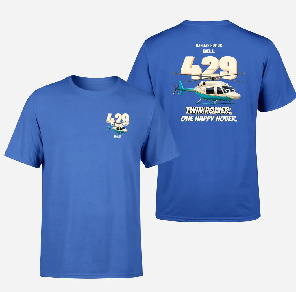 Bell 429 - Twin power. One happy hover. - Double-Side T-Shirt design on blue double side t shirt