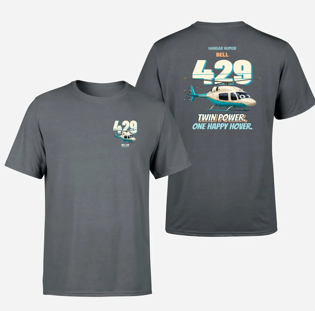 Bell 429 - Twin power. One happy hover. - Double-Side T-Shirt design on gray double side t shirt