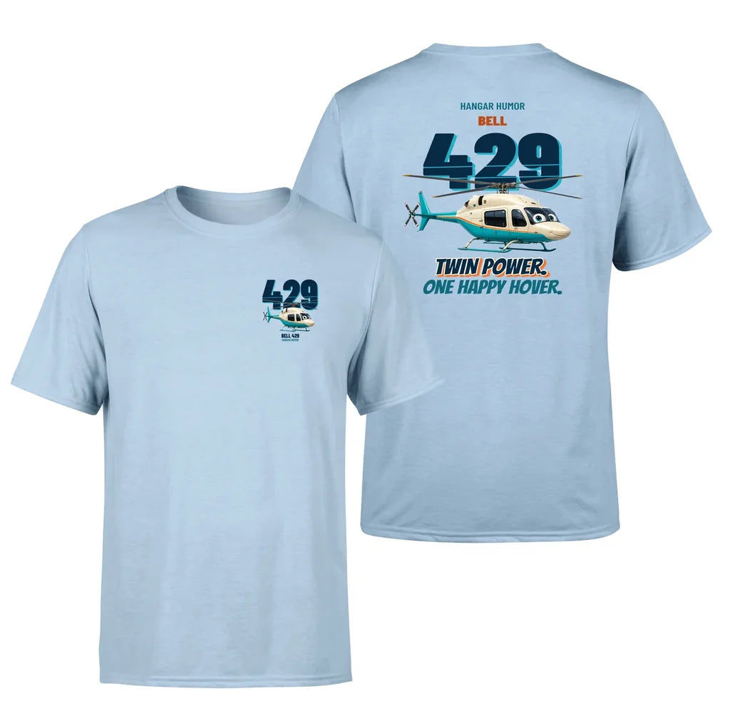 Bell 429 - Twin power. One happy hover. - Double-Side T-Shirt design on lightblue double side t shirt