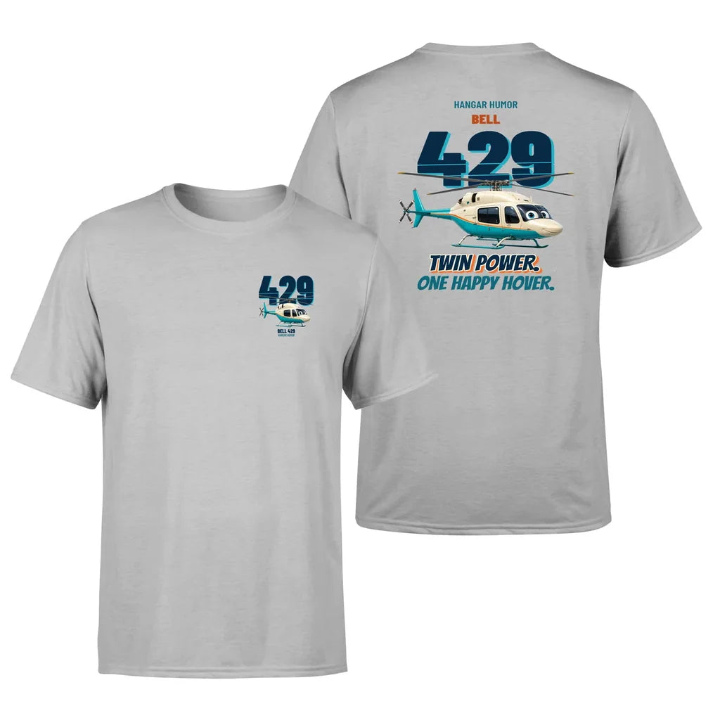 Bell 429 - Twin power. One happy hover. - Double-Side T-Shirt design on lightgray double side t shirt