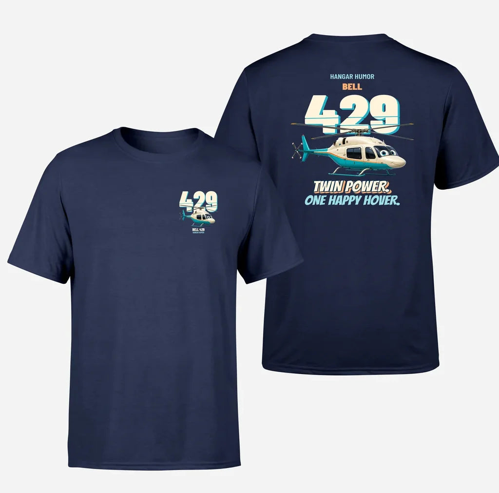 Bell 429 - Twin power. One happy hover. - Double-Side T-Shirt design on navyblue double side t shirt