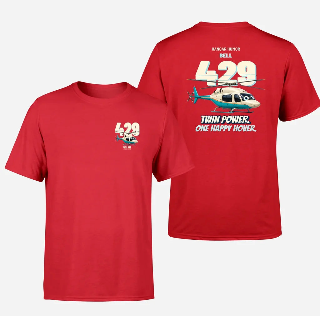 Bell 429 - Twin power. One happy hover. - Double-Side T-Shirt design on red double side t shirt