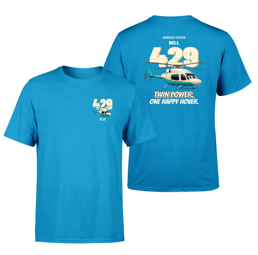 Bell 429 - Twin power. One happy hover. - Double-Side T-Shirt design on turquoise double side t shirt
