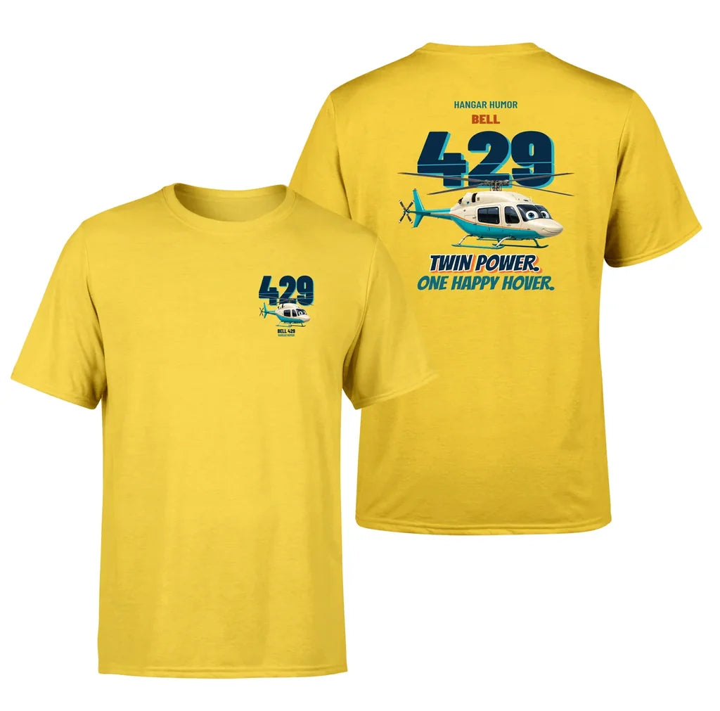 Bell 429 - Twin power. One happy hover. - Double-Side T-Shirt design on yellow double side t shirt