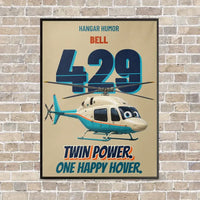 Thumbnail for Bell 429 - Twin power. One happy hover. vertical canvas print - framed - beige background