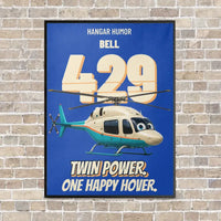 Thumbnail for Bell 429 - Twin power. One happy hover. vertical canvas print - framed - blue background