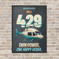 Thumbnail for Bell 429 - Twin power. One happy hover. vertical canvas print - framed - gray background