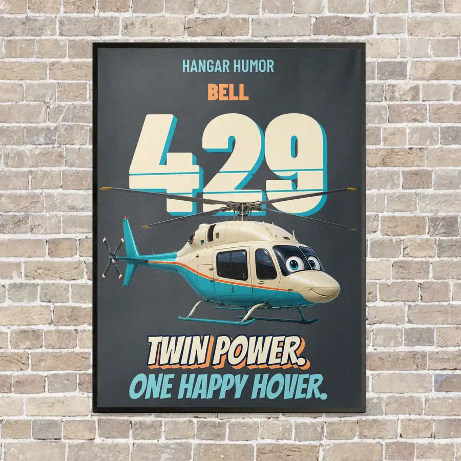 Bell 429 - Twin power. One happy hover. vertical canvas print - framed - gray background
