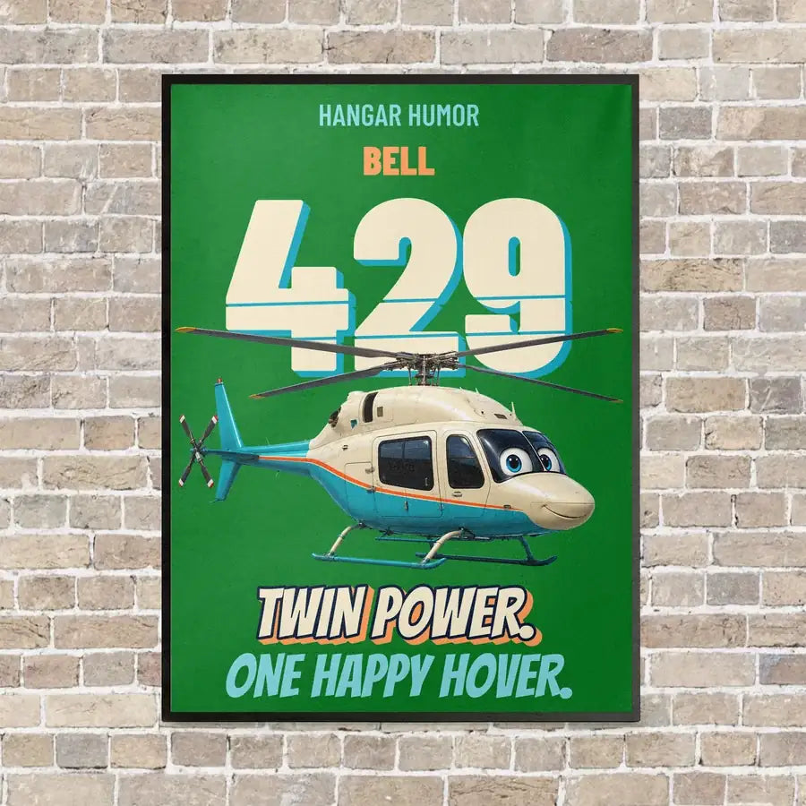 Bell 429 - Twin power. One happy hover. vertical canvas print - framed - green background