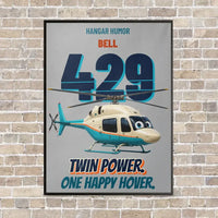 Thumbnail for Bell 429 - Twin power. One happy hover. vertical canvas print - framed - light gray background