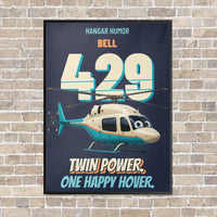 Thumbnail for Bell 429 - Twin power. One happy hover. vertical canvas print - framed - navy blue background