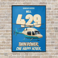 Thumbnail for Bell 429 - Twin power. One happy hover. vertical canvas print - framed - turquoise background