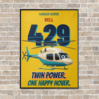 Thumbnail for Bell 429 - Twin power. One happy hover. vertical canvas print - framed - yellow background