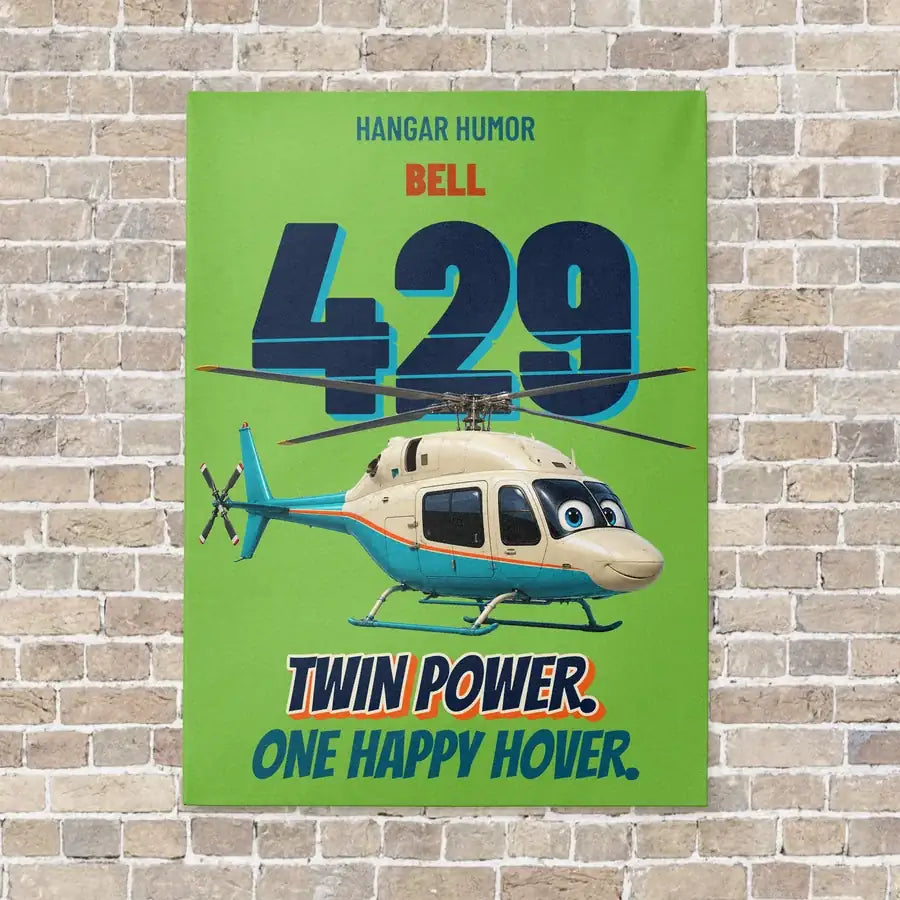 Bell 429 - Twin power. One happy hover. vertical canvas print - no frame - light green background