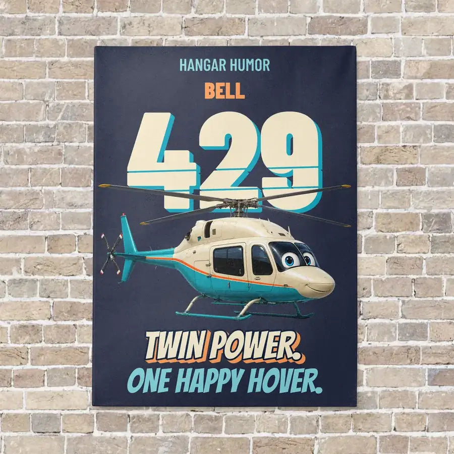 Bell 429 - Twin power. One happy hover. vertical canvas print - no frame - navy blue background