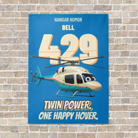 Thumbnail for Bell 429 - Twin power. One happy hover. vertical canvas print - no frame - turquoise background