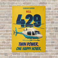 Thumbnail for Bell 429 - Twin power. One happy hover. vertical canvas print - no frame - yellow background