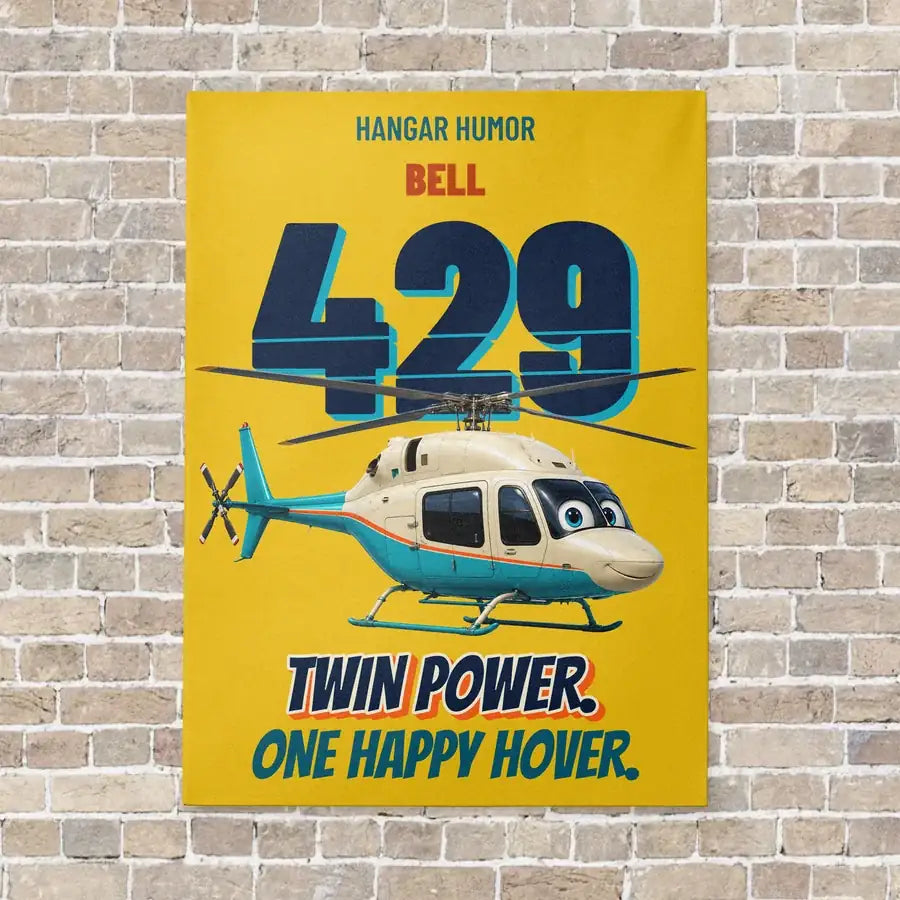 Bell 429 - Twin power. One happy hover. vertical canvas print - no frame - yellow background