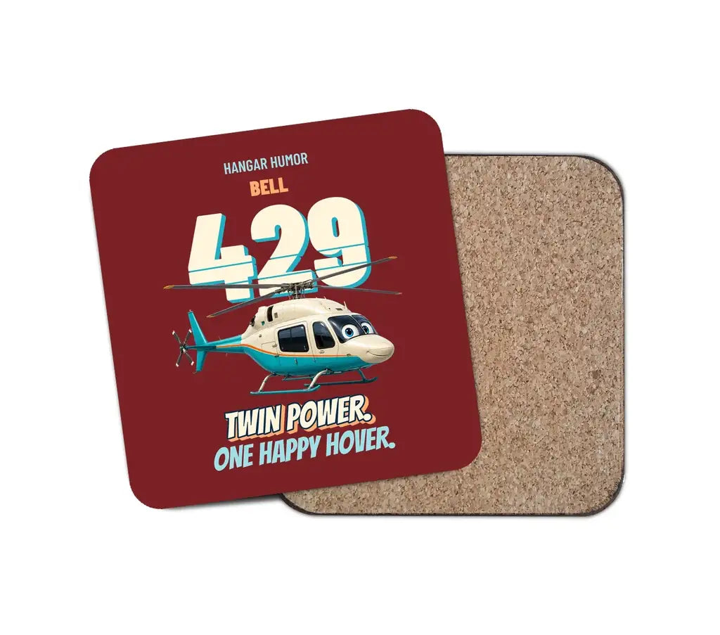 Bell 429 - Twin power. One happy hover. design on dark red 1 piece coaster