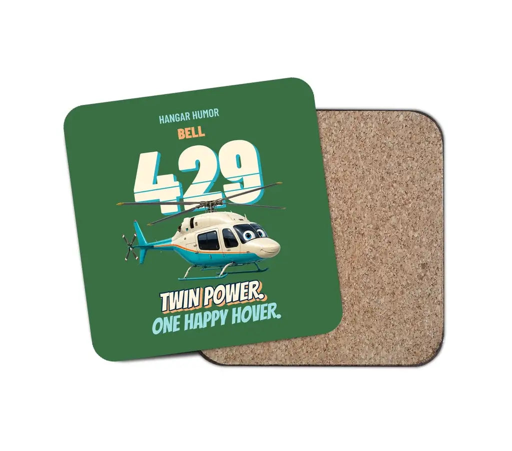 Bell 429 - Twin power. One happy hover. design on green 1 piece coaster